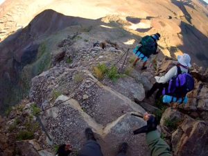 First steps down. Photo: Peter